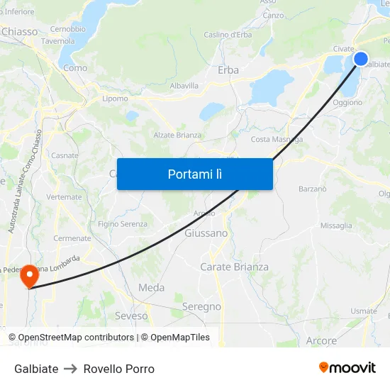 Galbiate to Rovello Porro map