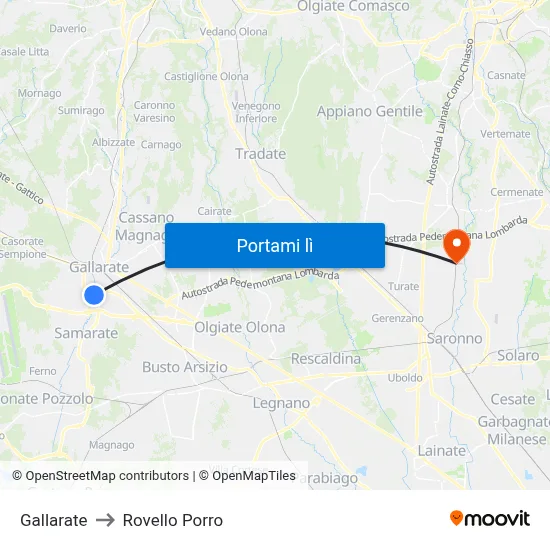 Gallarate to Rovello Porro map