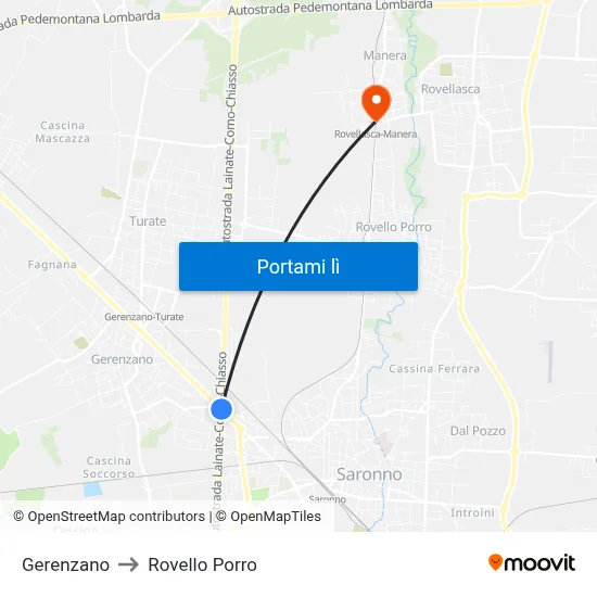 Gerenzano to Rovello Porro map