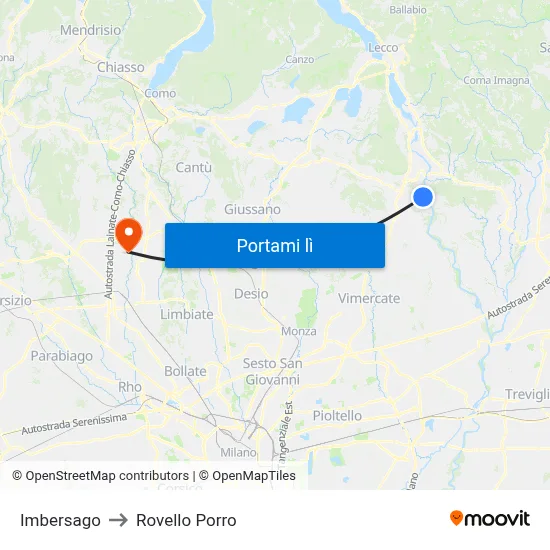 Imbersago to Rovello Porro map