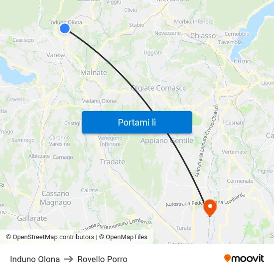 Induno Olona to Rovello Porro map