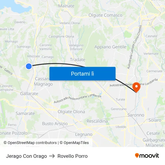 Jerago Con Orago to Rovello Porro map