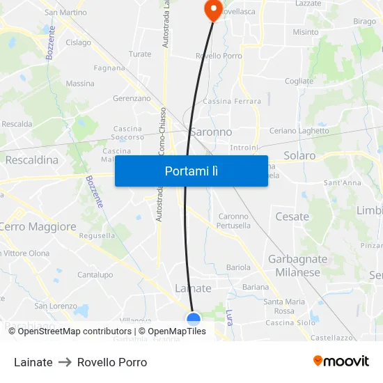 Lainate to Rovello Porro map