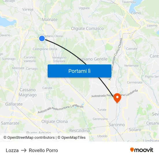 Lozza to Rovello Porro map