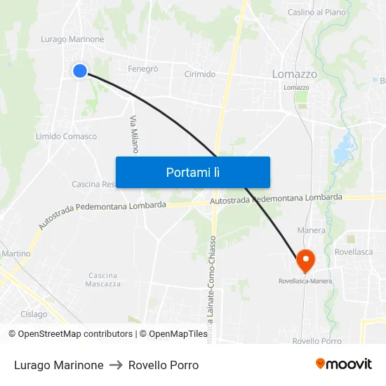 Lurago Marinone to Rovello Porro map