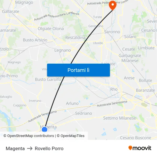 Magenta to Rovello Porro map