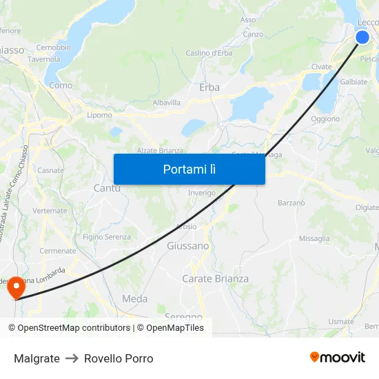 Malgrate to Rovello Porro map