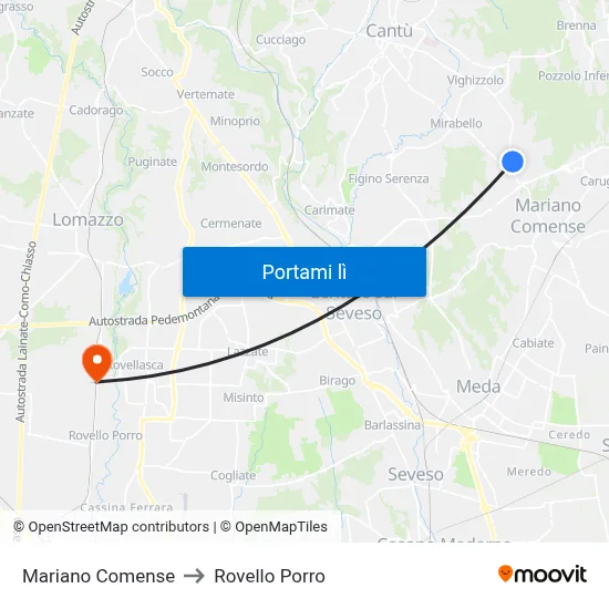 Mariano Comense to Rovello Porro map