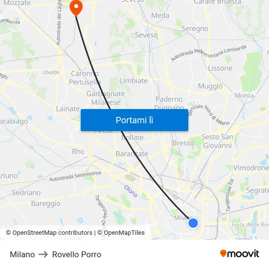 Milano to Rovello Porro map