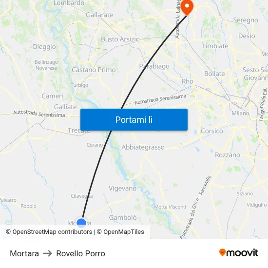Mortara to Rovello Porro map
