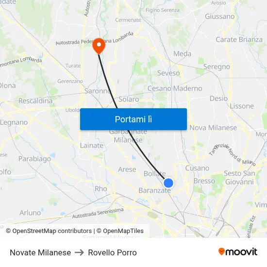 Novate Milanese to Rovello Porro map