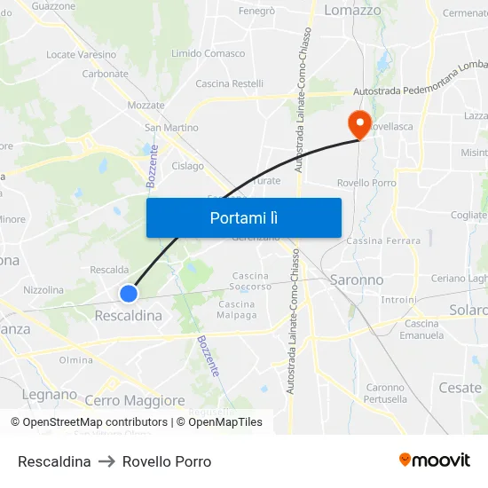 Rescaldina to Rovello Porro map