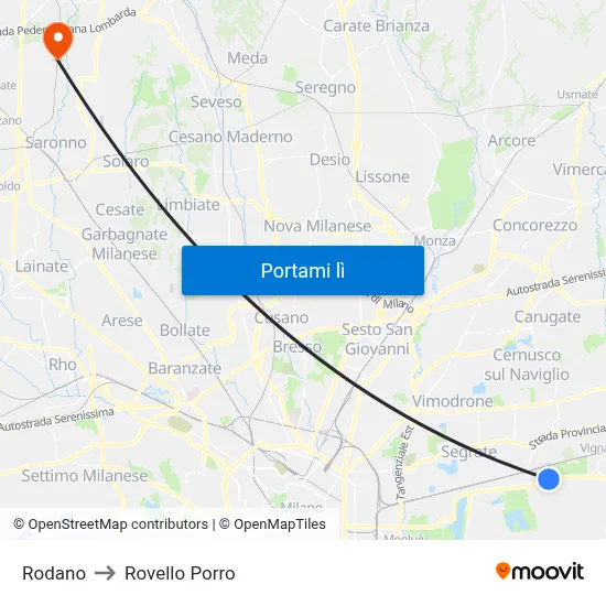 Rodano to Rovello Porro map