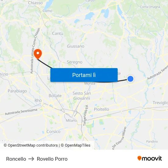 Roncello to Rovello Porro map