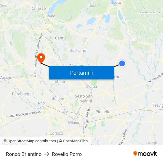 Ronco Briantino to Rovello Porro map
