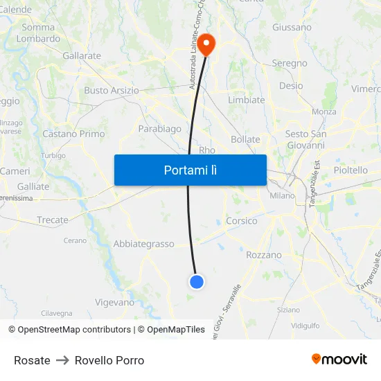 Rosate to Rovello Porro map
