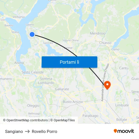 Sangiano to Rovello Porro map