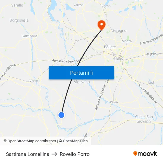 Sartirana Lomellina to Rovello Porro map