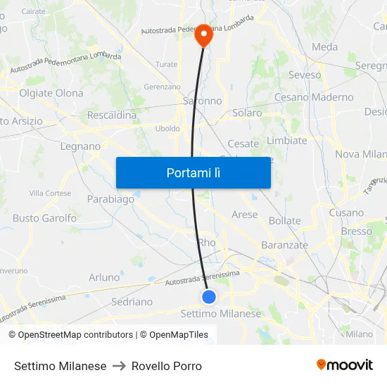 Settimo Milanese to Rovello Porro map
