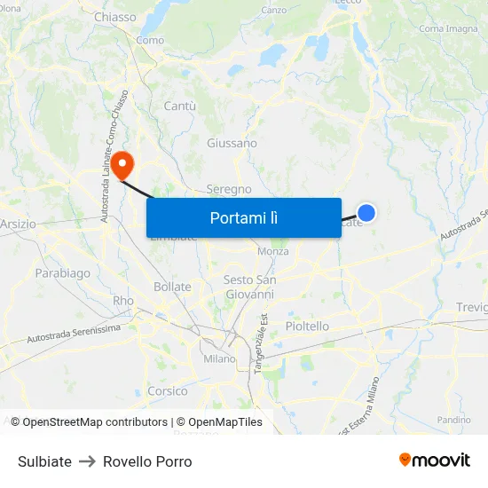 Sulbiate to Rovello Porro map