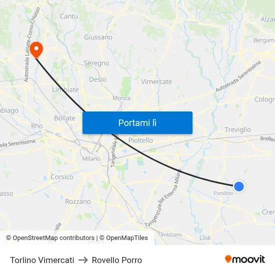Torlino Vimercati to Rovello Porro map