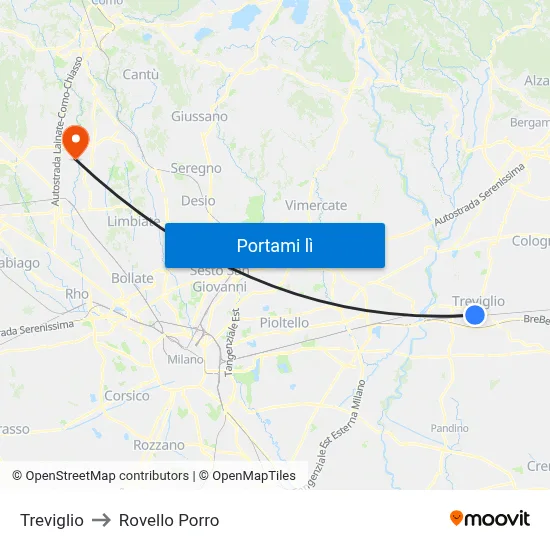 Treviglio to Rovello Porro map
