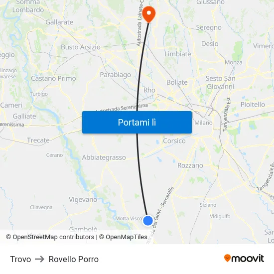 Trovo to Rovello Porro map
