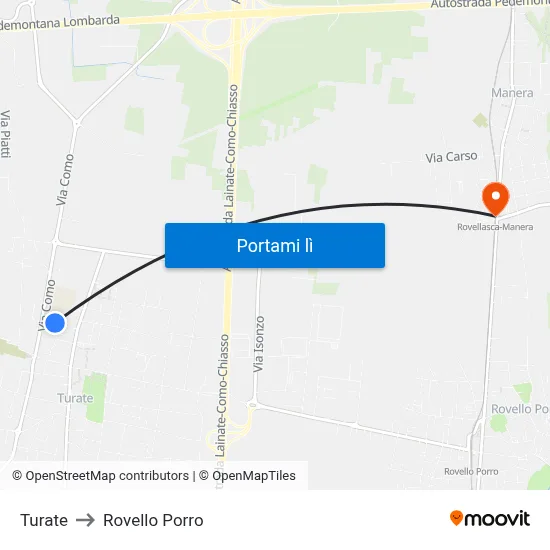 Turate to Rovello Porro map