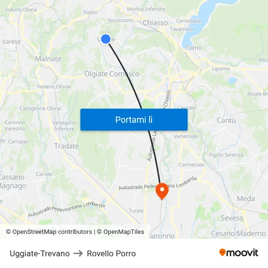 Uggiate-Trevano to Rovello Porro map
