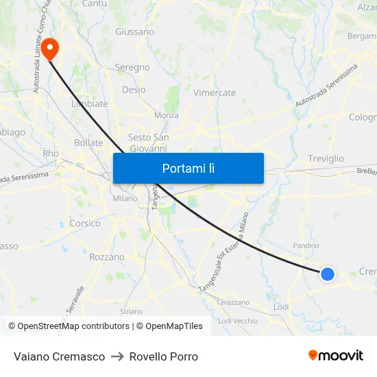 Vaiano Cremasco to Rovello Porro map