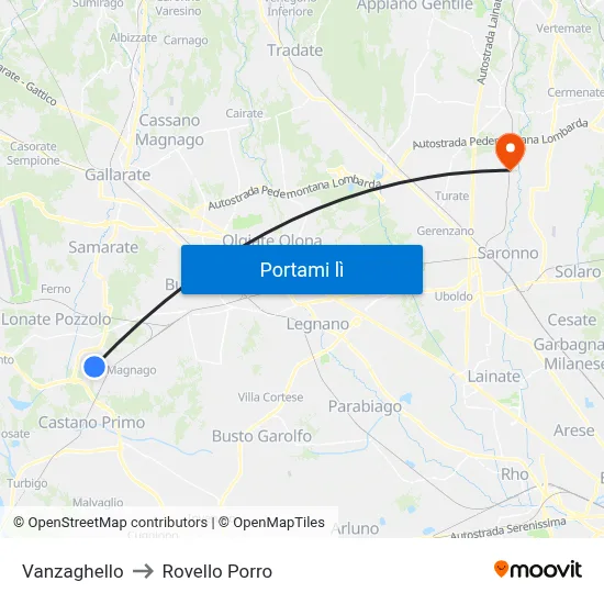 Vanzaghello to Rovello Porro map