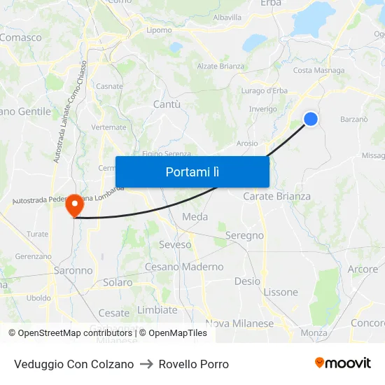 Veduggio Con Colzano to Rovello Porro map