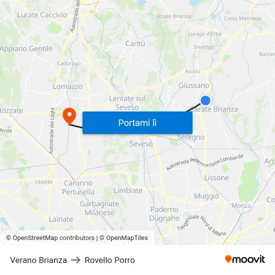 Verano Brianza to Rovello Porro map
