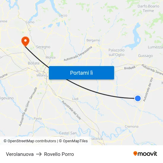 Verolanuova to Rovello Porro map