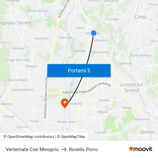 Vertemate Con Minoprio to Rovello Porro map