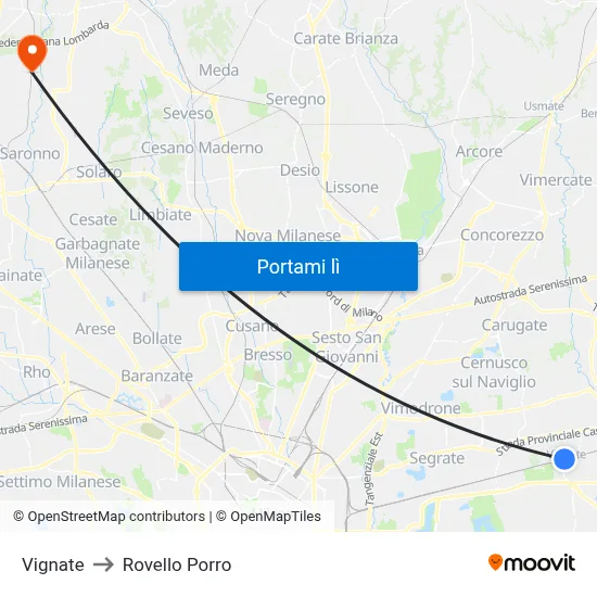 Vignate to Rovello Porro map