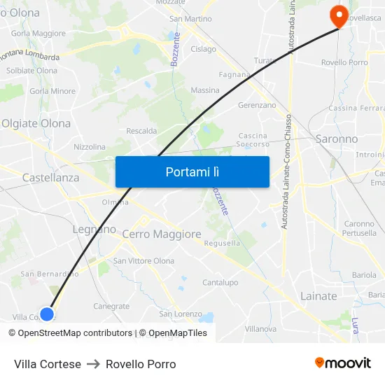 Villa Cortese to Rovello Porro map