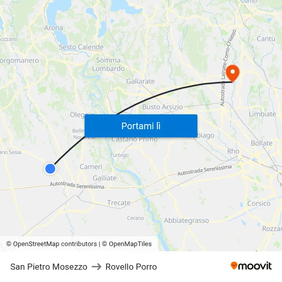 San Pietro Mosezzo to Rovello Porro map