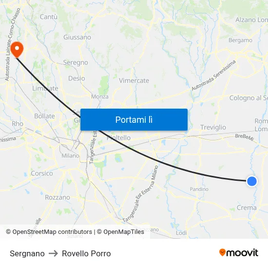 Sergnano to Rovello Porro map