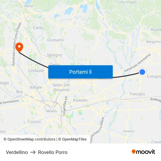 Verdellino to Rovello Porro map