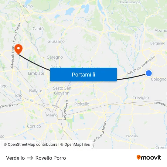 Verdello to Rovello Porro map