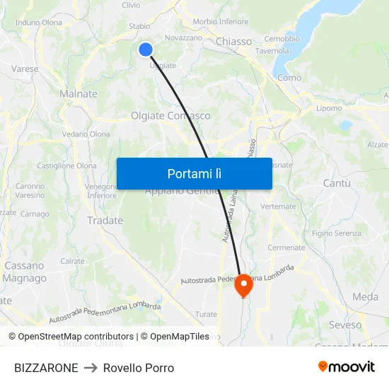 BIZZARONE to Rovello Porro map