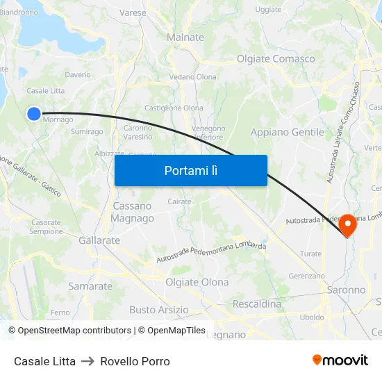 Casale Litta to Rovello Porro map