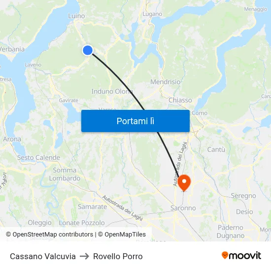 Cassano Valcuvia to Rovello Porro map