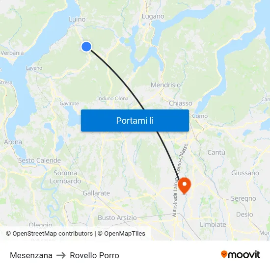 Mesenzana to Rovello Porro map