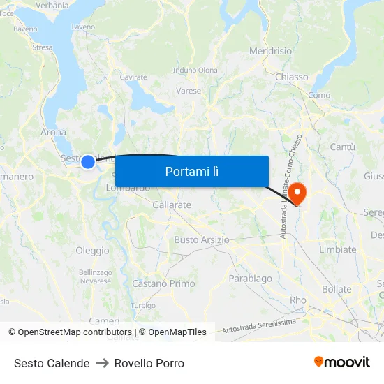 Sesto Calende to Rovello Porro map