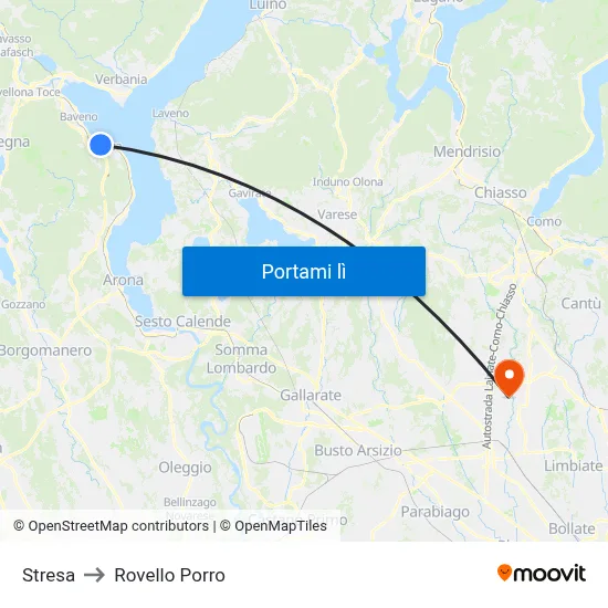 Stresa to Rovello Porro map
