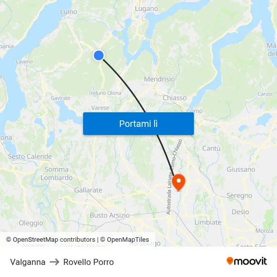 Valganna to Rovello Porro map
