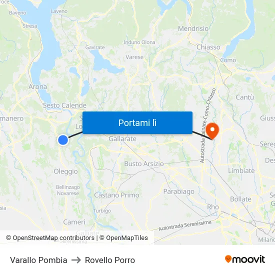 Varallo Pombia to Rovello Porro map