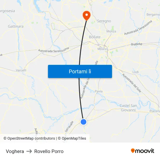 Voghera to Rovello Porro map